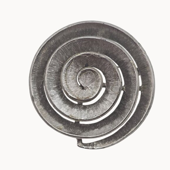 VTG Brooch Brushed Silver Spiral Abstract Whimsigoth Stmt Funky Wearable Art Pin - Picture 1 of 12